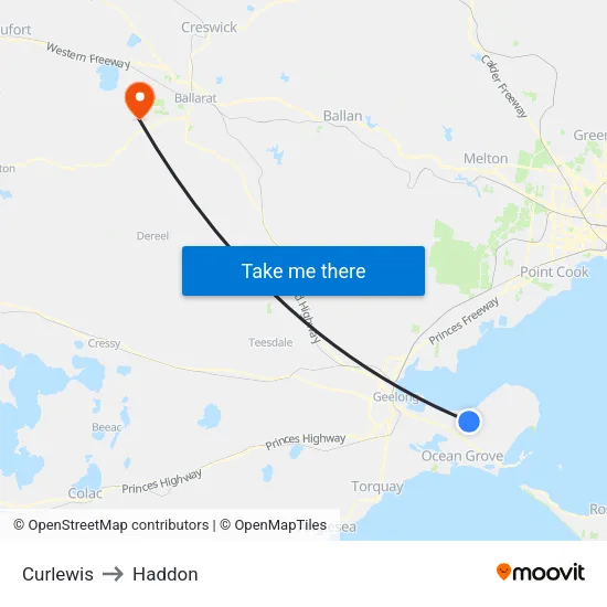 Curlewis to Haddon map