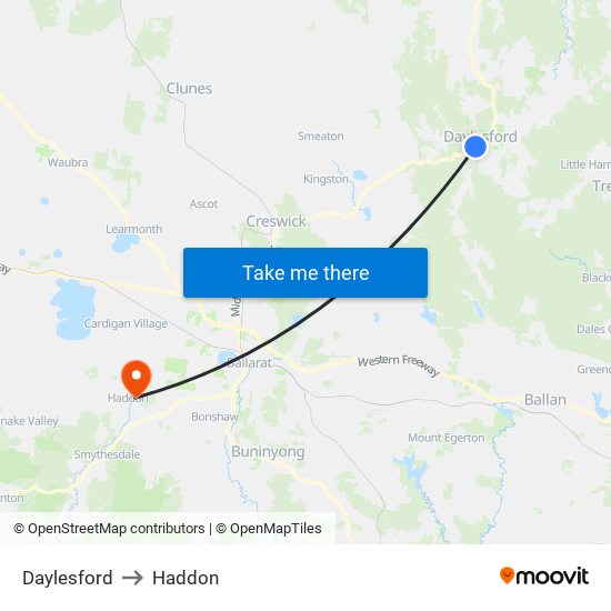 Daylesford to Haddon map