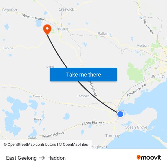 East Geelong to Haddon map