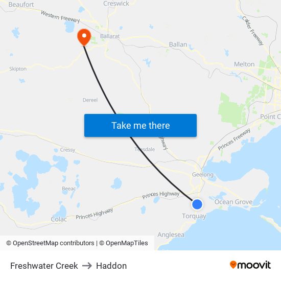 Freshwater Creek to Haddon map