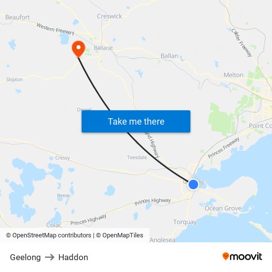 Geelong to Haddon map