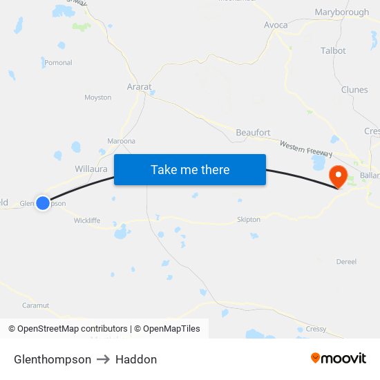 Glenthompson to Haddon map