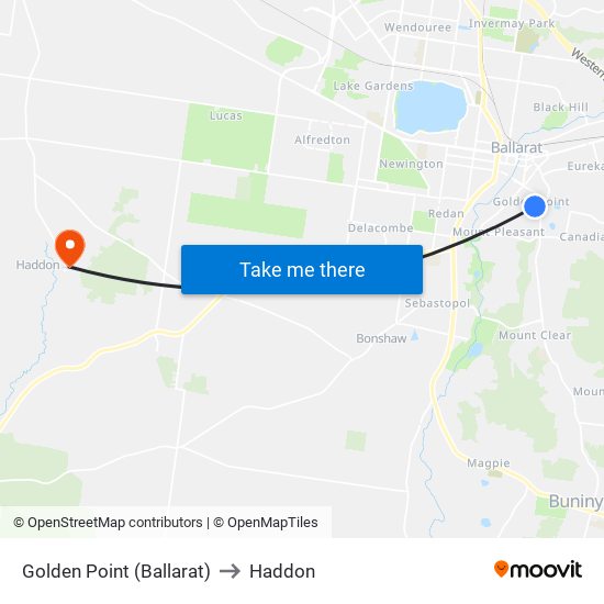 Golden Point (Ballarat) to Haddon map