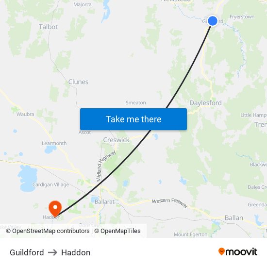 Guildford to Haddon map