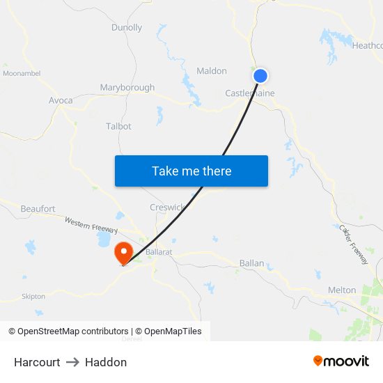 Harcourt to Haddon map