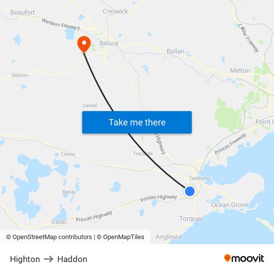 Highton to Haddon map