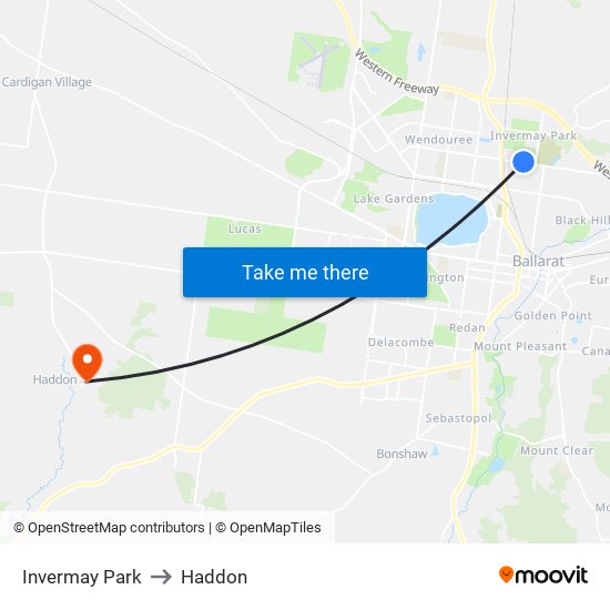 Invermay Park to Haddon map