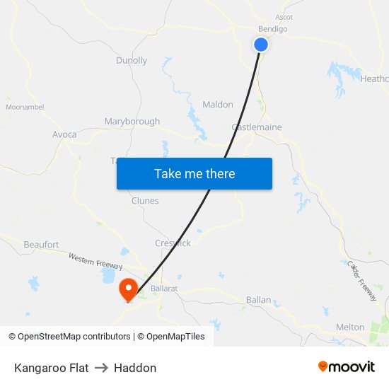 Kangaroo Flat to Haddon map