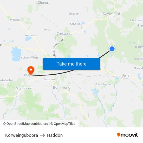 Korweinguboora to Haddon map