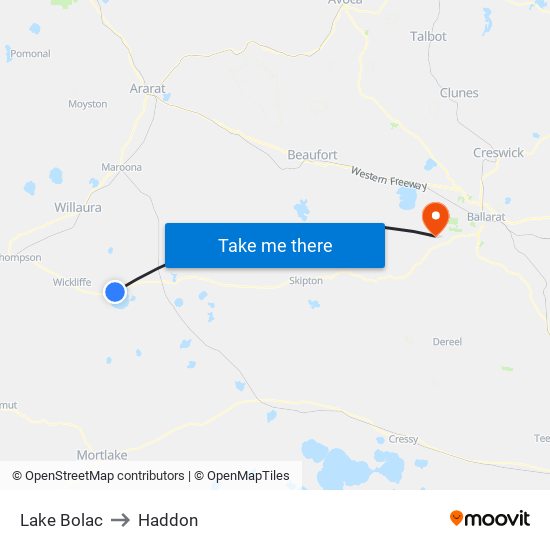 Lake Bolac to Haddon map