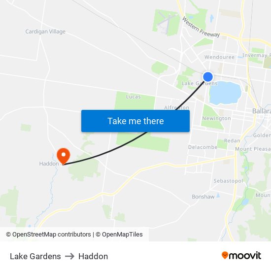 Lake Gardens to Haddon map