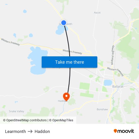 Learmonth to Haddon map