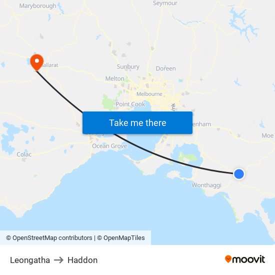 Leongatha to Haddon map