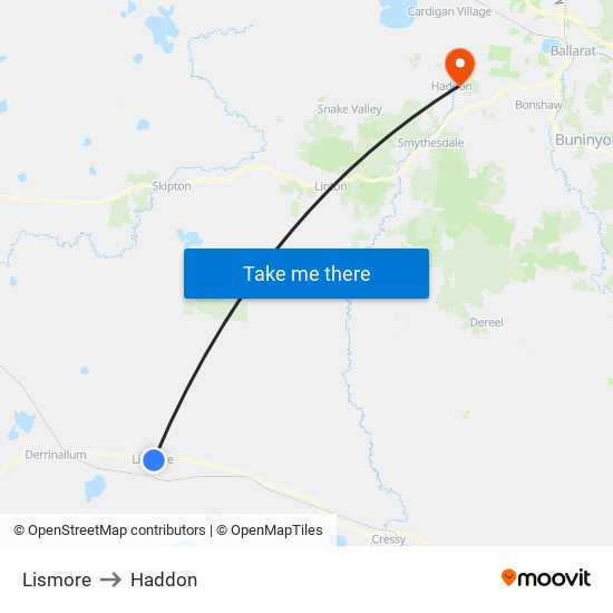 Lismore to Haddon map