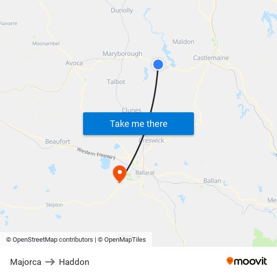 Majorca to Haddon map