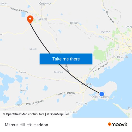 Marcus Hill to Haddon map