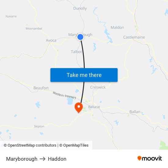 Maryborough to Haddon map