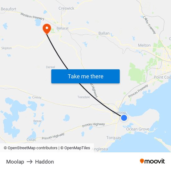 Moolap to Haddon map