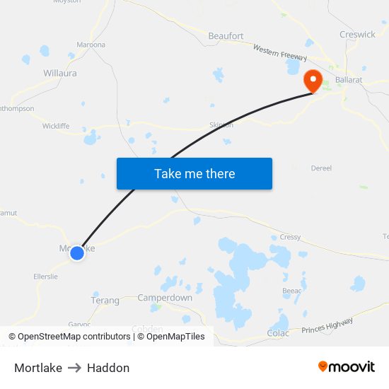 Mortlake to Haddon map