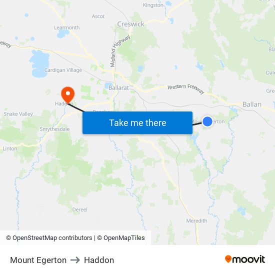 Mount Egerton to Haddon map