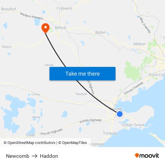 Newcomb to Haddon map