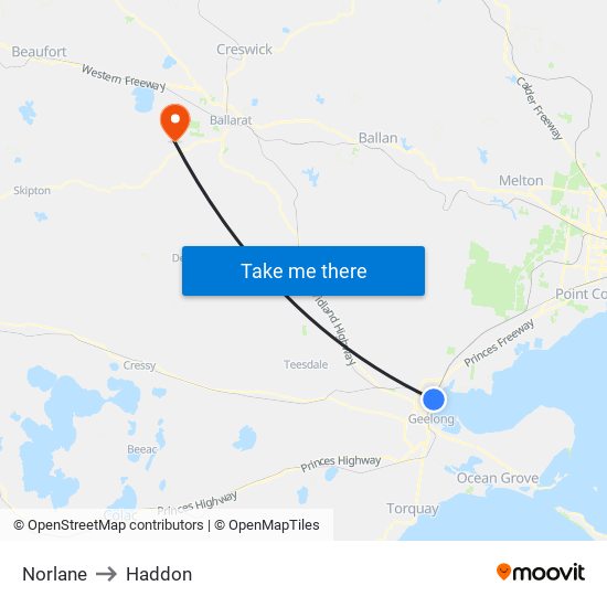 Norlane to Haddon map