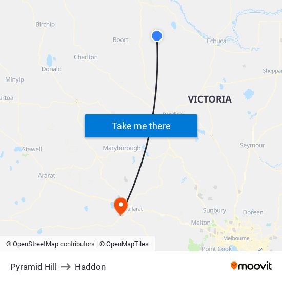 Pyramid Hill to Haddon map