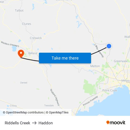 Riddells Creek to Haddon map
