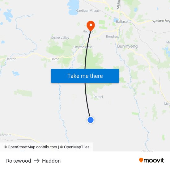 Rokewood to Haddon map