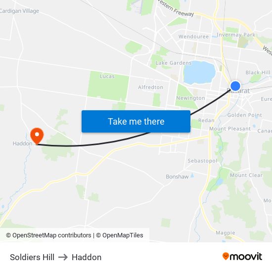 Soldiers Hill to Haddon map