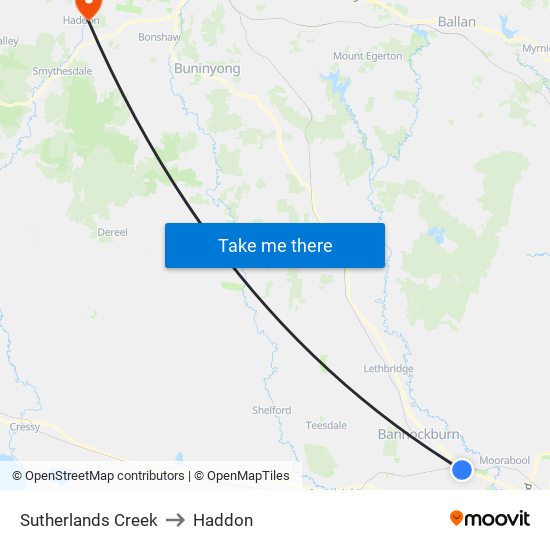 Sutherlands Creek to Haddon map