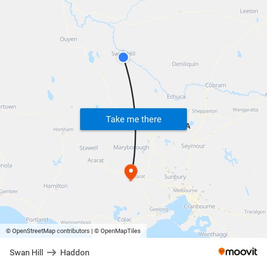 Swan Hill to Haddon map