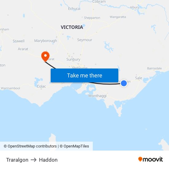 Traralgon to Haddon map