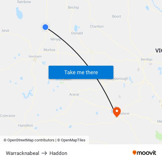 Warracknabeal to Haddon map