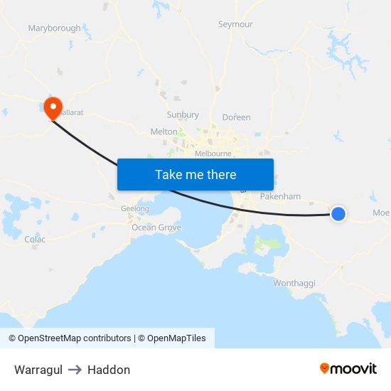 Warragul to Haddon map