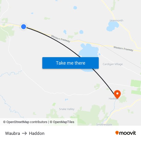 Waubra to Haddon map