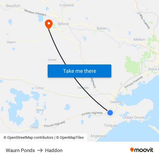 Waurn Ponds to Haddon map