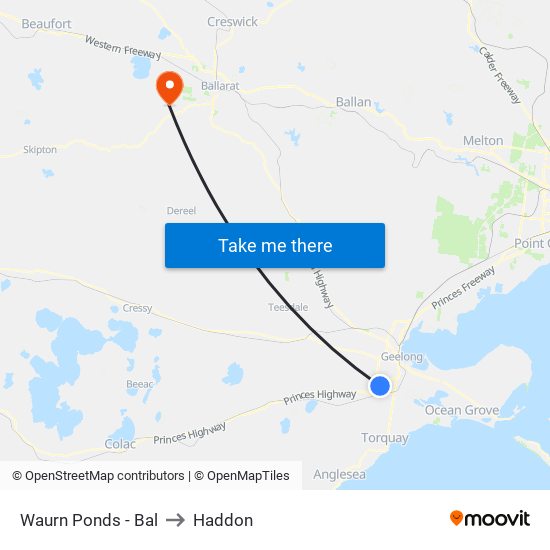 Waurn Ponds - Bal to Haddon map