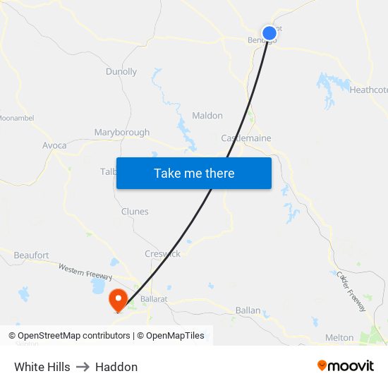 White Hills to Haddon map