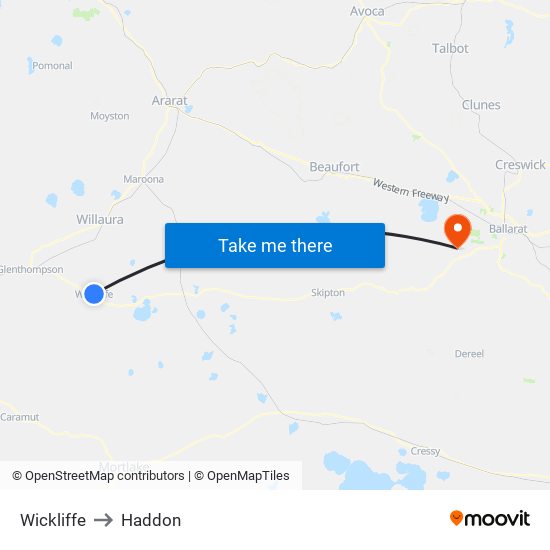 Wickliffe to Haddon map