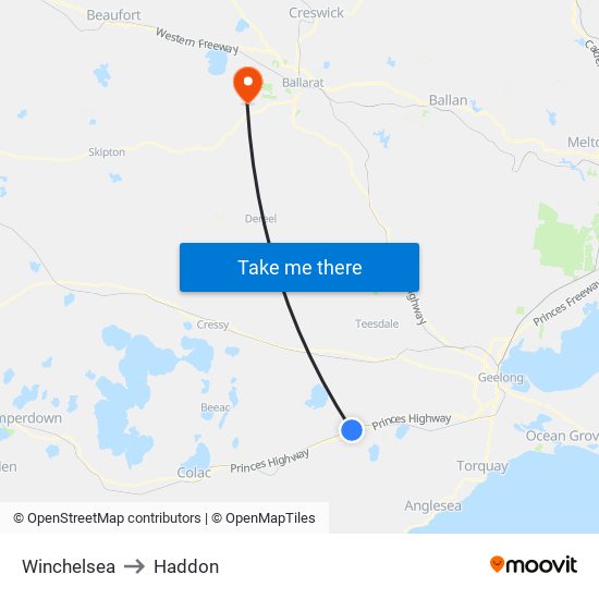 Winchelsea to Haddon map