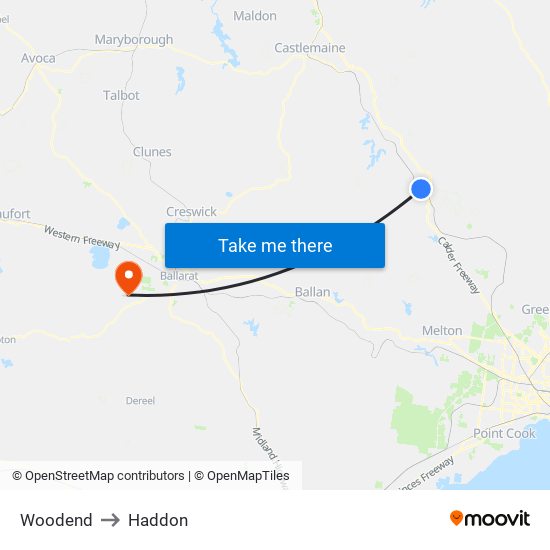 Woodend to Haddon map
