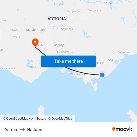 Yarram to Haddon map