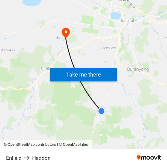 Enfield to Haddon map