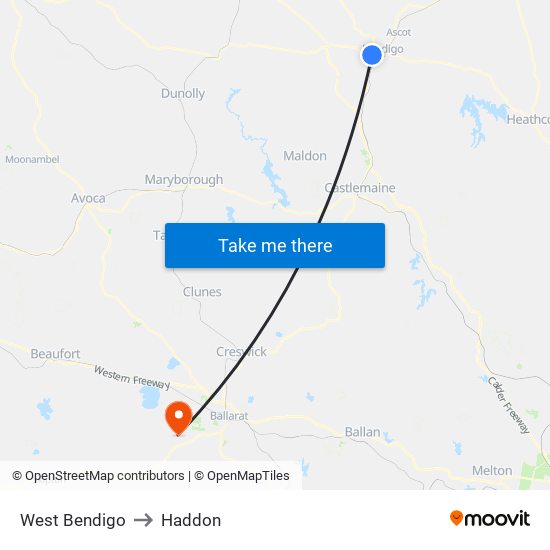 West Bendigo to Haddon map