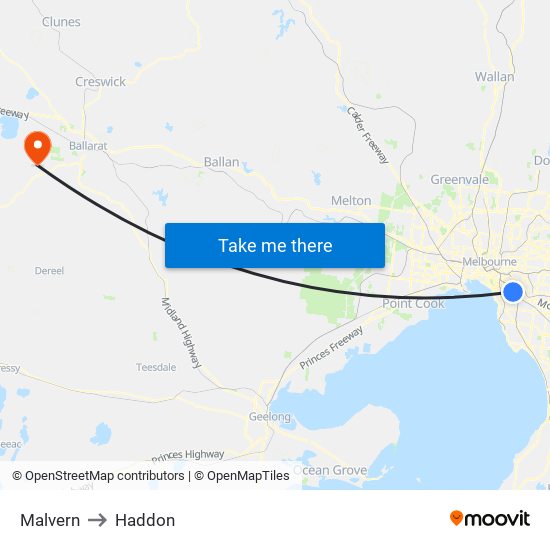 Malvern to Haddon map