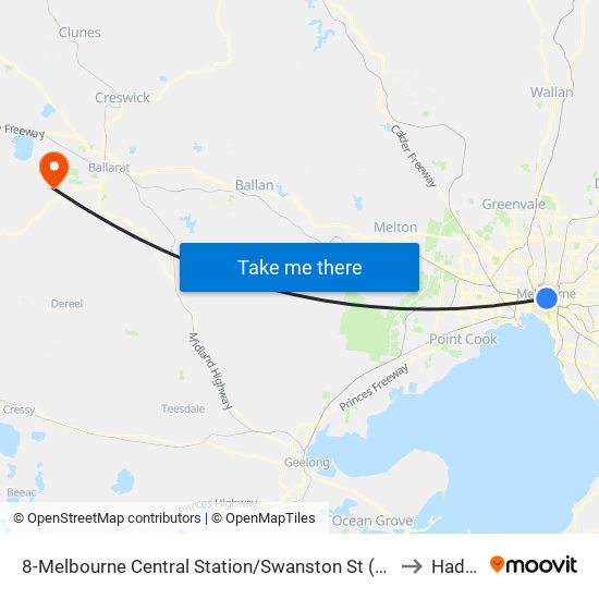 8-Melbourne Central Station/Swanston St (Melbourne City) to Haddon map