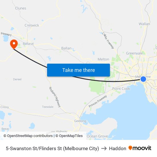 5-Swanston St/Flinders St (Melbourne City) to Haddon map