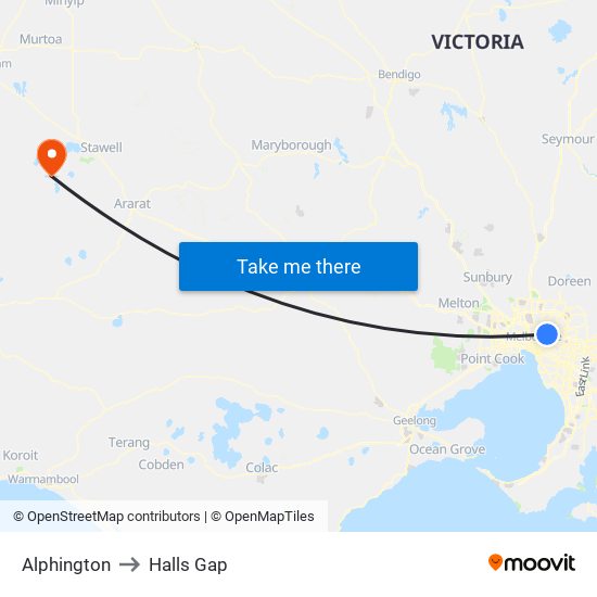 Alphington to Halls Gap map