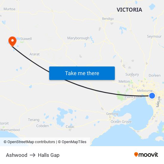 Ashwood to Halls Gap map